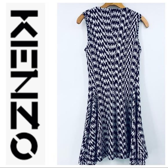 💕SALE💕Kenzo Wool Black White Noise Collar Dress - Picture 7 of 11